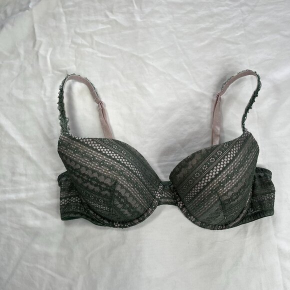 Victorias Secret Green Lace Lined Demi Lightly Padded Underwire Bra Size 36C - Picture 2 of 11